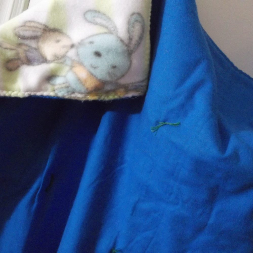 Fleece Flannel Green Blue Quilt Baby Blanket Throw - Picture 3 of 3